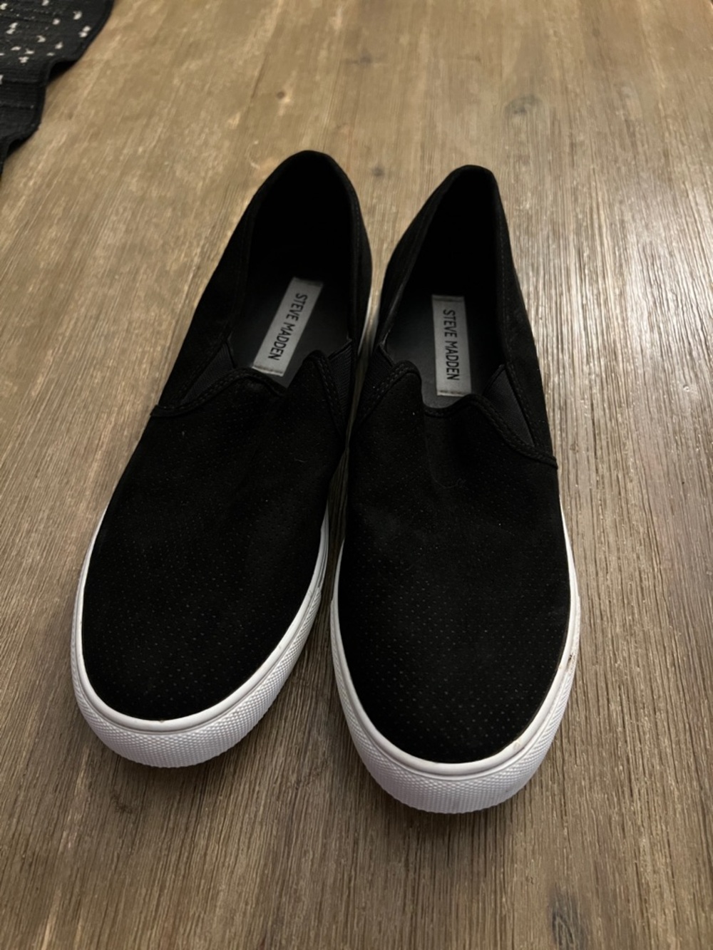 Steve Madden Black Perforated Slip-On Sneakers with White Sole